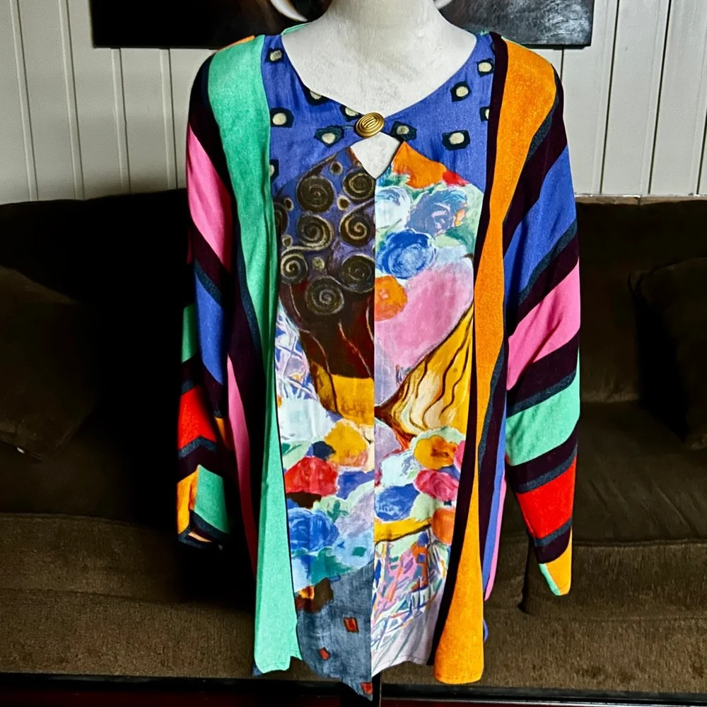 Carole Little ~ USA ~ Women’s Size 10 ~ Multi-Colors Striped & Polka Dots Blouse - Picture 4 of 12